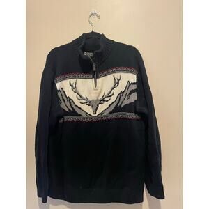 Chaps 1/4 zip blue heavy deer mountain print sweater size XL